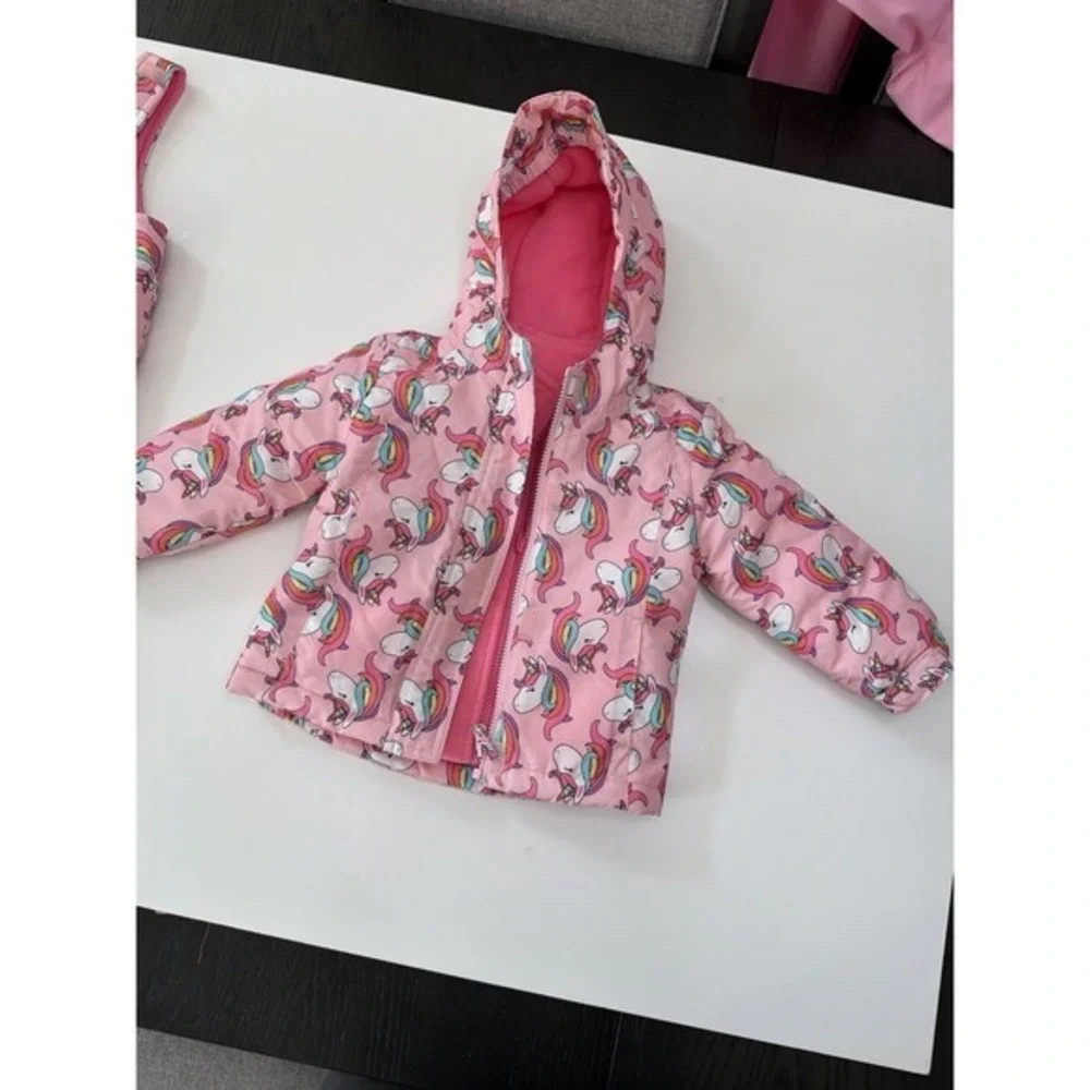 The Children's Place Girls Unicorn 3-Piece Snowsuit Set Jacket/Fleece/Bibs. 3898